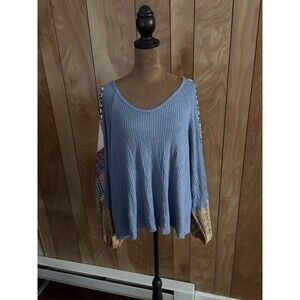 Adora Women’s‎ Blue Waffle Knit Top Patchwork Long Sleeves Size Medium Oversized